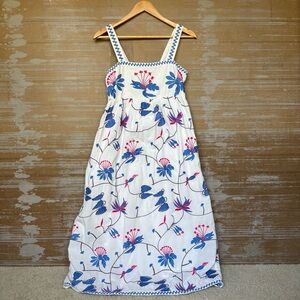 Nimo With Love Embroidered Midi Dress Floral Resort Wear Preppy Boho Womens M